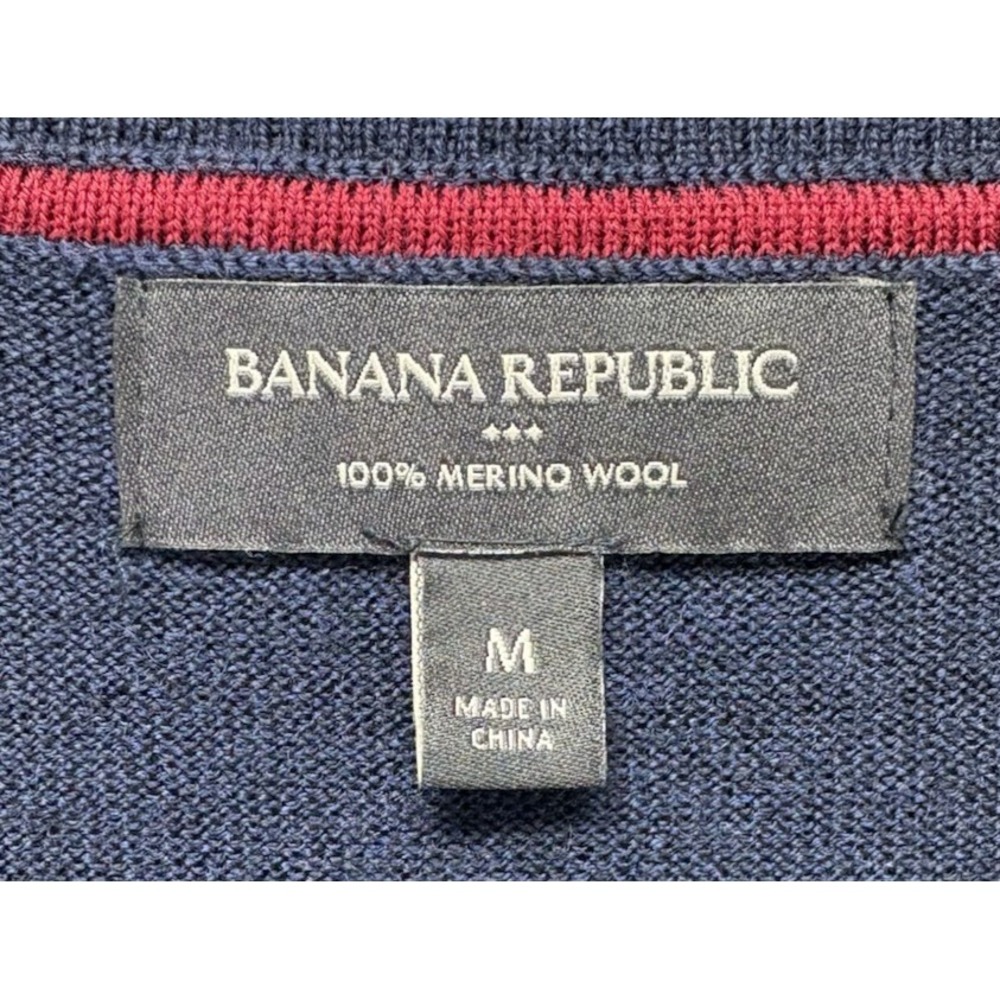 Banana Republic Mens M 100% Merino Wool Sweater Blue Red Argyle V Neck Preppy - Picture 3 of 8